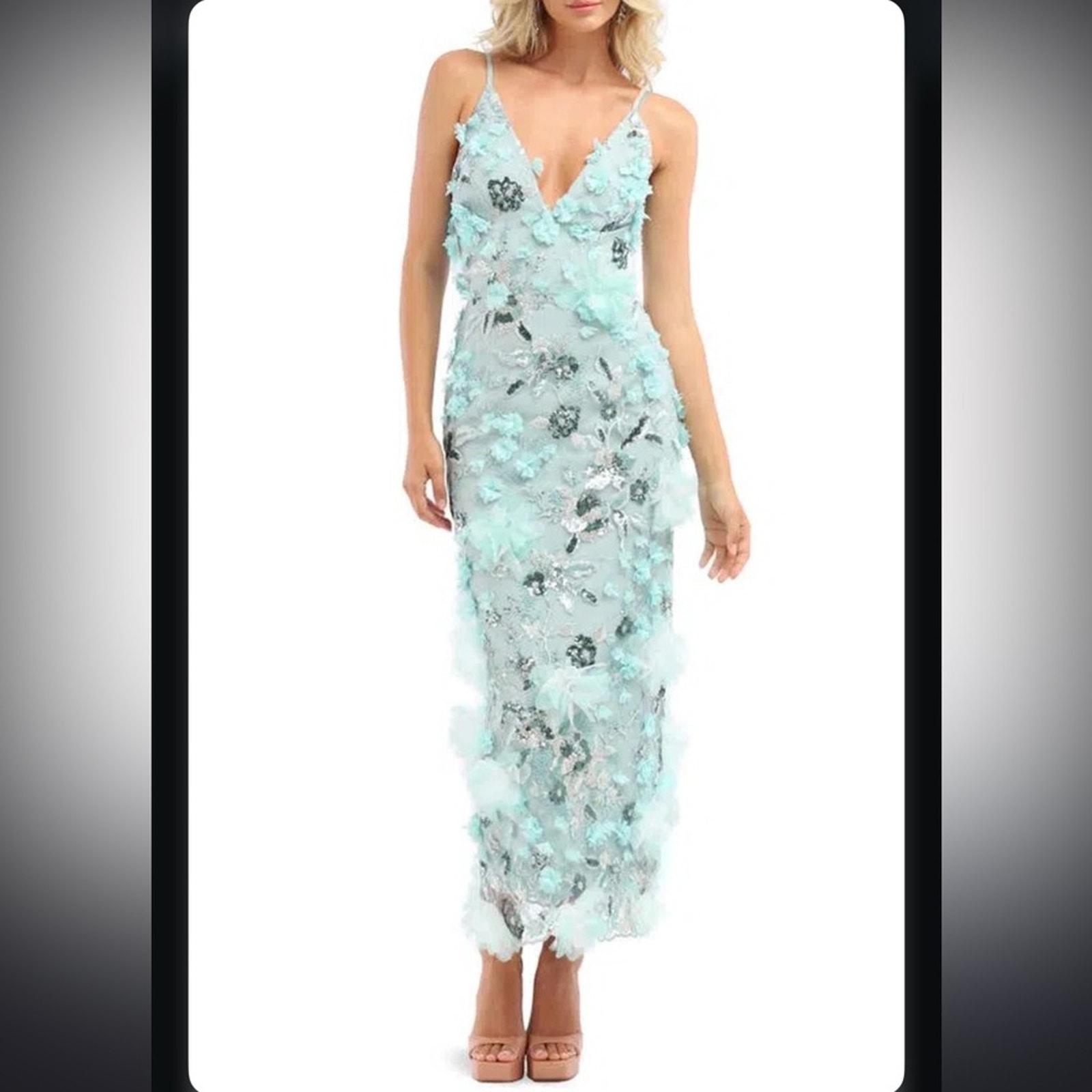 Helsi Norah Sequin Floral Gown In Sage Floral